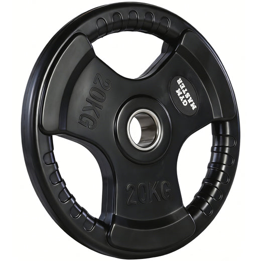 A set of tri grip GYM MASTER weight plates of various weights