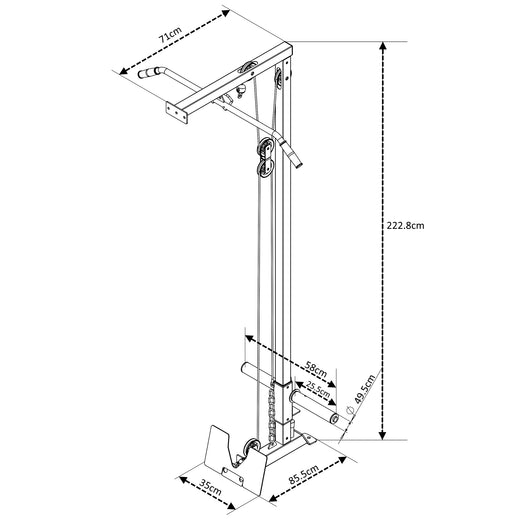 A technical illustration showing the dimensions of the product