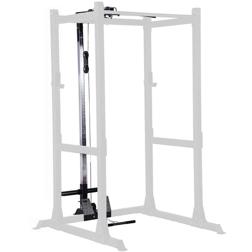 A black weight lifting rack, showcasing the additional modules