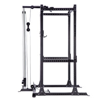 Thumbnail for A black weight lifting rack, showcasing the side view