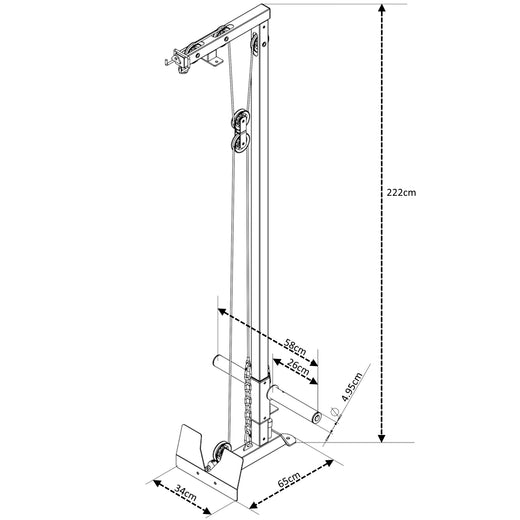 A technical drawing of an additional module, showcasing the dimensions of a lateral pull down machine