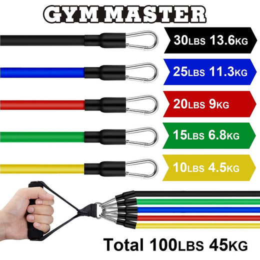 45kg / 100lb Resistance Band Set with Door Anchor, Handles and Ankle Straps