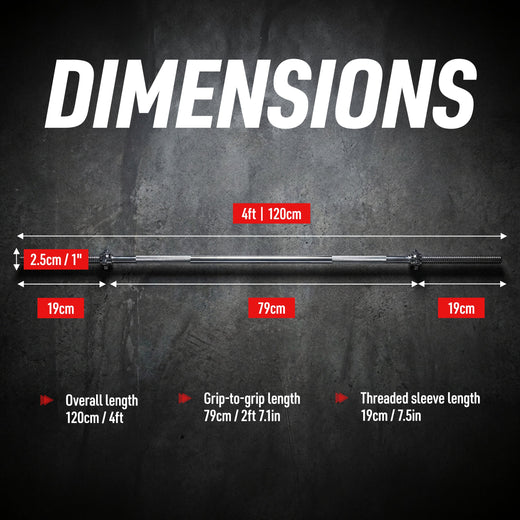 1" Standard Barbell Weight Bar with Spin Lock Collars – 4ft/5ft/6ft/7ft