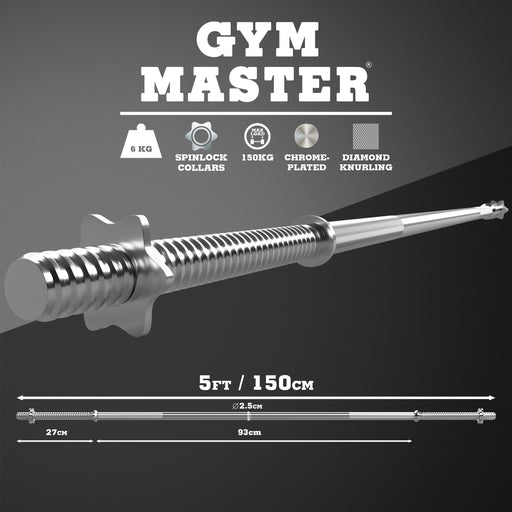 1" Standard Barbell Weight Bar with Spin Lock Collars – 4ft/5ft/6ft/7ft