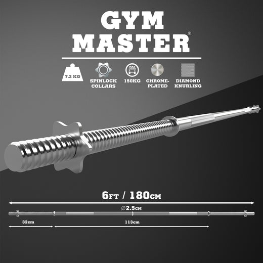 1" Standard Barbell Weight Bar with Spin Lock Collars – 4ft/5ft/6ft/7ft