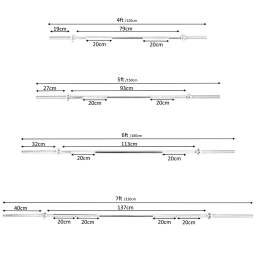 1" Standard Barbell Weight Bar with Spin Lock Collars – 4ft/5ft/6ft/7ft