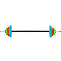 Thumbnail for An adjustable barbell with brightly coloured weights 