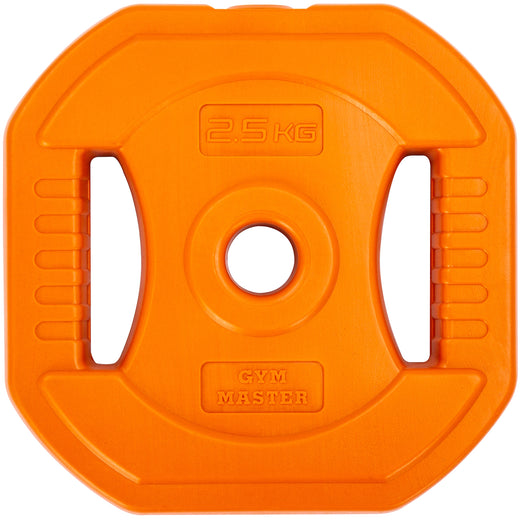 An orange GYM MASTER weight plate