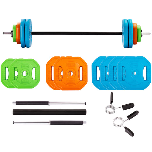 A technical drawing of an adjustable barbell, showcasing the dimensions