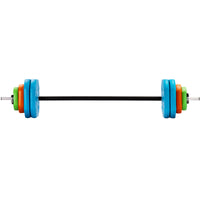 Thumbnail for An adjustable barbell with brightly coloured weights 