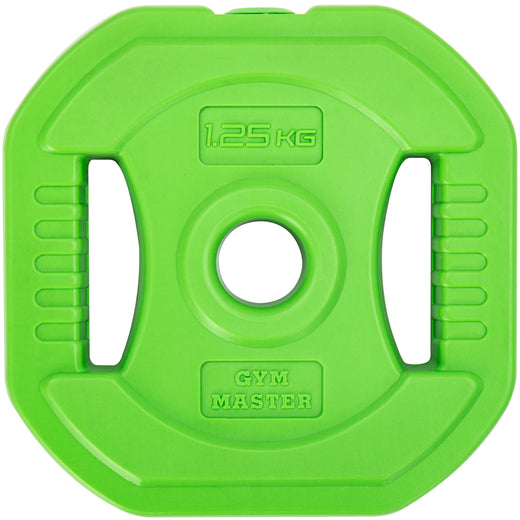 A green GYM MASTER weight plate