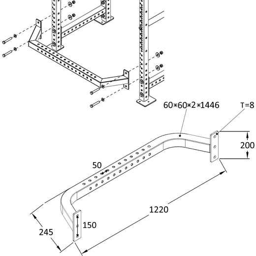 GM3 Rear Curved Stabiliser Crossmember Brace Bar
